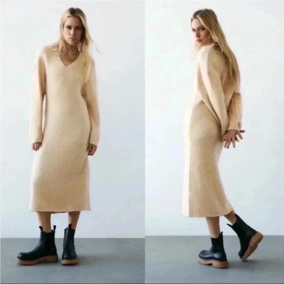 NWT ZARA AW21 SAND KNIT MIDI DRESS 2488/111 - Picture 2 of 10